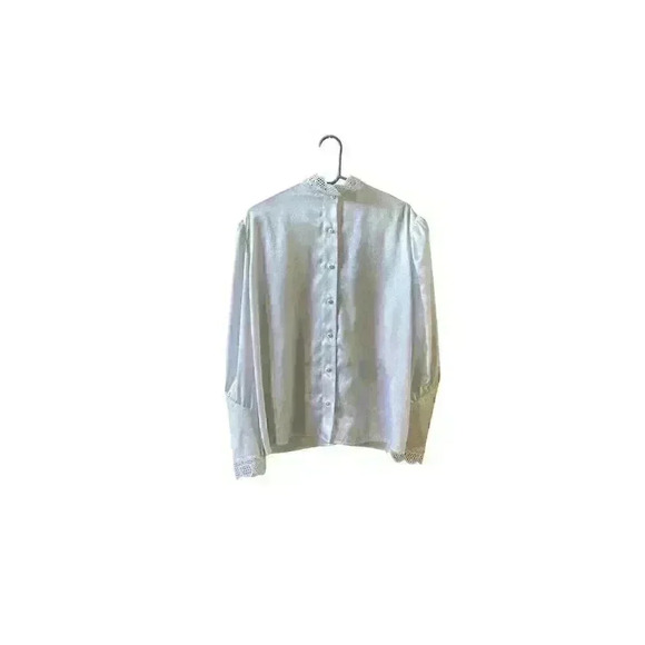 Vintage Cris Devi Crew Neck Cutout White Button Blouse Women Size 44 Xl - Picture 3 of 11